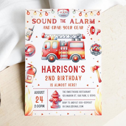 編集可能な消防車誕生日招待状テンプレート 招待状