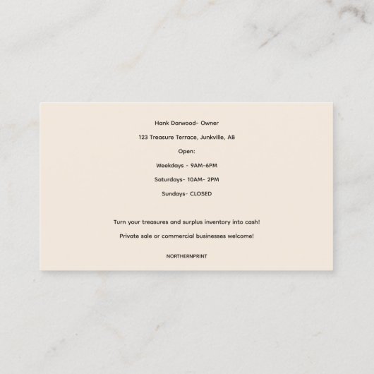 編集可能な清算人及びアンティーク業者 名刺 (裏面)