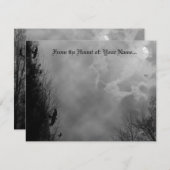 編集可能な満月お化けの木とカラス ノートカード (正面/裏面)