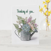 編集可能な灌水ポットと多肉植物と花のカード カード (黄色い花)