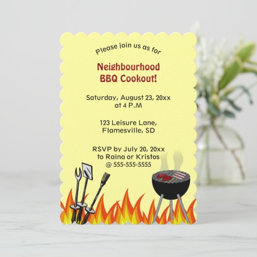 編集可能な炎の近隣BBQパーティー招待状 招待状 (スタンド正面)