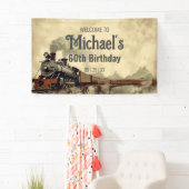 編集可能な煙橋ヴィンテージ蒸気トレイン誕生日 横断幕 (インサイチュ)