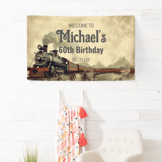 編集可能な煙橋ヴィンテージ蒸気トレイン誕生日 横断幕 (インサイチュ)