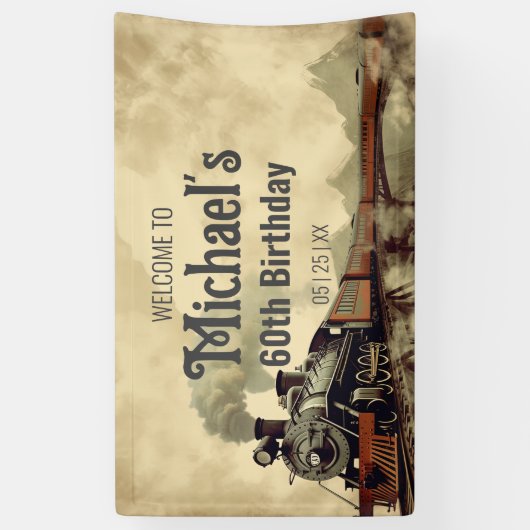 編集可能な煙橋ヴィンテージ蒸気トレイン誕生日 横断幕 (縦)