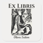 編集可能な牛の横たわる蔵書票ステッカー スクエアシール (正面)