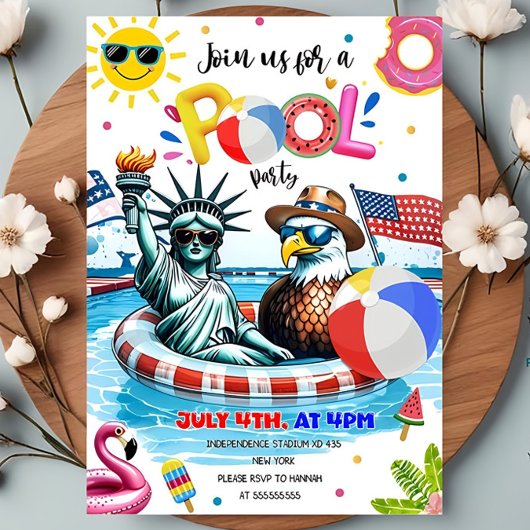 編集可能な独立記念日プールパーティー愛国的な4TH 招待状