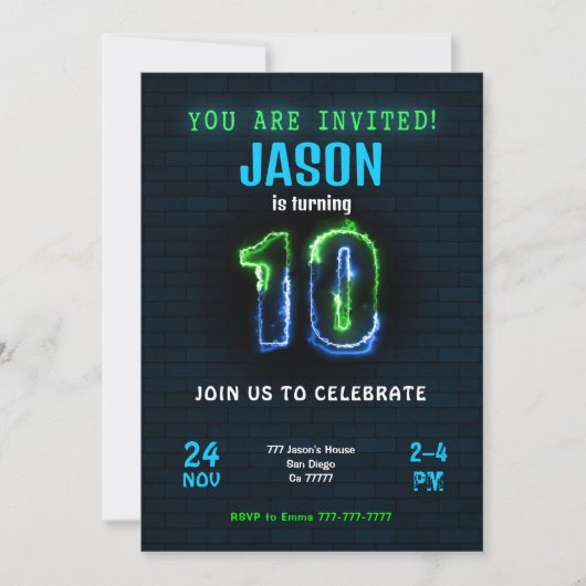 編集可能な男の子の誕生日招待状 招待状 (正面)