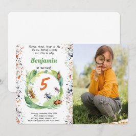 編集可能な男の子 虫の誕生日パーティーの写真 招待状