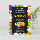 編集可能な男子スポーツパーティー招待状 招待状 (スタンド正面)