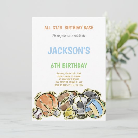 編集可能な男数々のの子 – スポーツパーティー招待状とアーティスト 招待状 (スタンド正面)