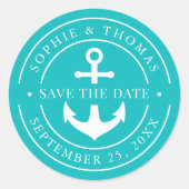 編集可能な白い枠にアンカーのSave the Date ラウンドシール (正面)
