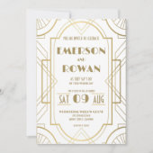 編集可能な白と金のアルデコ ガツビー 1920年代 招待状 (正面)