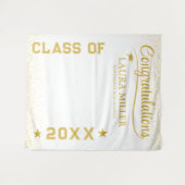 編集可能な白と金の卒業写真用背景 タペストリー (正面(横))