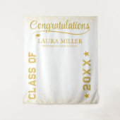 編集可能な白と金の卒業写真用背景 タペストリー (正面)