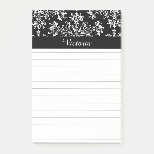 編集可能な白ヴィンテージダマスクフローラ線スティッキー ポストイット (正面)