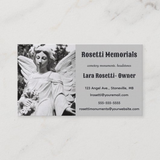 編集可能な石の天使のモニュメントとヘッドライト 名刺 (正面)