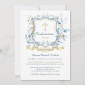 編集可能な確認ブルーと金ゴールドモノグラム 招待状 (正面)