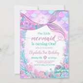 編集可能な私たちの小さな人魚パープルティール（緑がかった色）リトルメール 招待状 (正面)