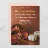 編集可能な秋の花とカボチャの誕生日 招待状 (正面/裏面)