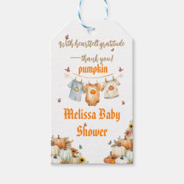 編集可能な秋の赤ちゃん服オレンジカボチャ ギフトタグ