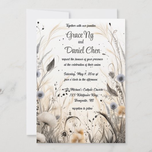 編集可能な秋の風ワイルドフラワー 招待状 (正面)