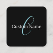 編集可能な筆記体スクリプトモノグラムブラックブルーホワイト スクエア名刺 (正面)
