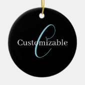 編集可能な筆記体スクリプトモノグラムブラックブルーホワイト セラミックオーナメント (正面)