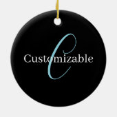 編集可能な筆記体スクリプトモノグラムブラックブルーホワイト セラミックオーナメント (裏面)