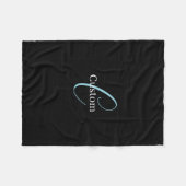 編集可能な筆記体スクリプトモノグラムブラックブルーホワイト フリースブランケット (正面(横))