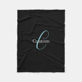 編集可能な筆記体スクリプトモノグラムブラックブルーホワイト フリースブランケット (正面)