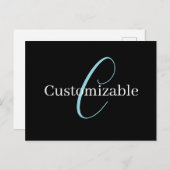 編集可能な筆記体スクリプトモノグラムブラックブルーホワイト ポストカード (正面/裏面)