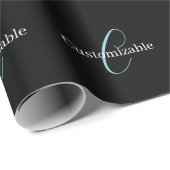 編集可能な筆記体スクリプトモノグラムブラックブルーホワイト ラッピングペーパー (ロールコーナー)