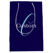 編集可能な筆記体スクリプトモノグラム紫がかった青 ミディアムペーパーバッグ (正面)