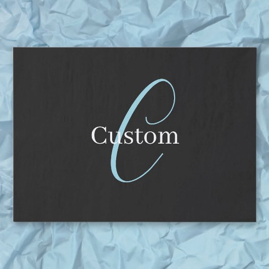 編集可能な筆記体スクリプトモノグラム 黒 青 白 薄葉紙