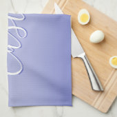 編集可能な筆記体スクリプト |ホワイトとパープルバイオレット キッチンタオル (四つ折り)