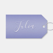 編集可能な筆記体スクリプト |ホワイトとパープルバイオレット ギフトタグ (正面(横))