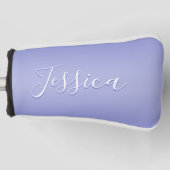 編集可能な筆記体スクリプト |ホワイトとパープルバイオレット ゴルフヘッドカバー (正面)