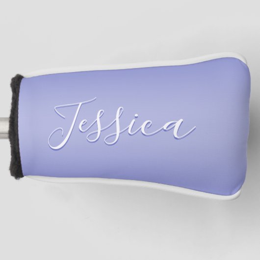 編集可能な筆記体スクリプト |ホワイトとパープルバイオレット ゴルフヘッドカバー (正面)