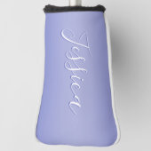 編集可能な筆記体スクリプト |ホワイトとパープルバイオレット ゴルフヘッドカバー (回転90)