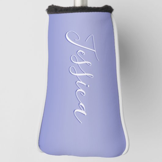 編集可能な筆記体スクリプト |ホワイトとパープルバイオレット ゴルフヘッドカバー (回転90)