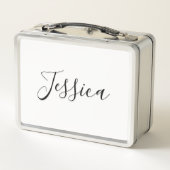 編集可能な筆記体スクリプト |ホワイトとパープルバイオレット メタルランチボックス (裏面)