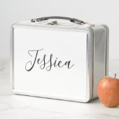 編集可能な筆記体スクリプト |ホワイトとパープルバイオレット メタルランチボックス (インサイチュ)