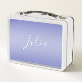 編集可能な筆記体スクリプト |ホワイトとパープルバイオレット メタルランチボックス (裏面)