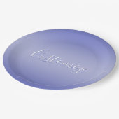 編集可能な筆記体スクリプト | 白＆紫のバイオレット ペーパープレート (アングル)