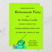 編集可能な管理人の管理人モップとペール退職 招待状 (正面/裏面)