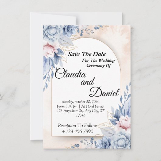 編集可能な結婚式の花の招待状テンプレート 招待状 (正面)