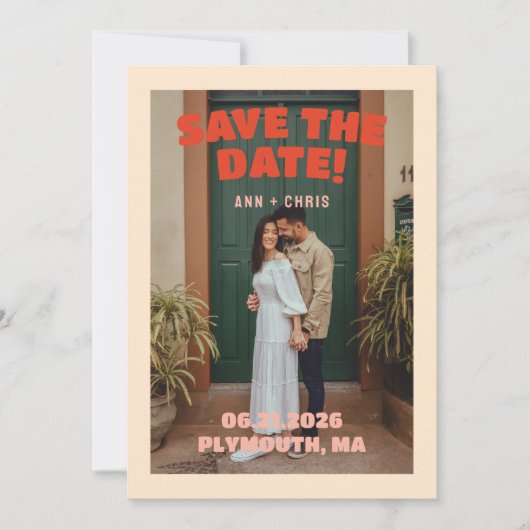 編集可能な結婚式の「Save the Date」テンプレート | 大胆なデザイン (正面)