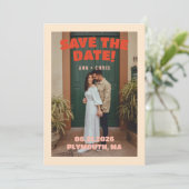 編集可能な結婚式の「Save the Date」テンプレート | 大胆なデザイン (スタンド正面)
