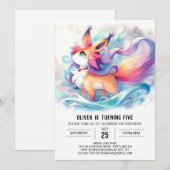 編集可能な絵を描キツネ誕生日 招待状 (正面/裏面)