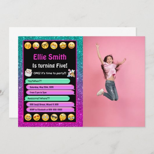 編集可能な絵文字の誕生日写真招待状 招待状 (正面/裏面)